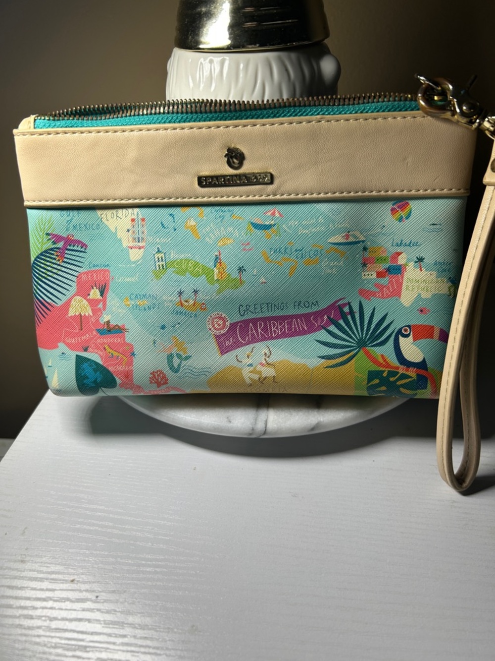 Spartina Caribbean Print Wristlet - Teal & Cream